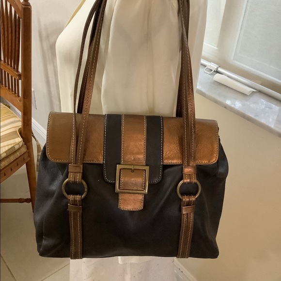 BROWN AND BRONZE 100% LEATHER BEAUTIFUL BAG - Picture 1 of 10